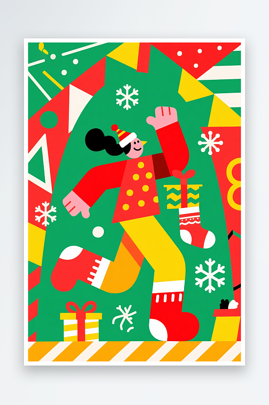 铃铛开心圣诞老人创意抽象圣诞节插画-众图网