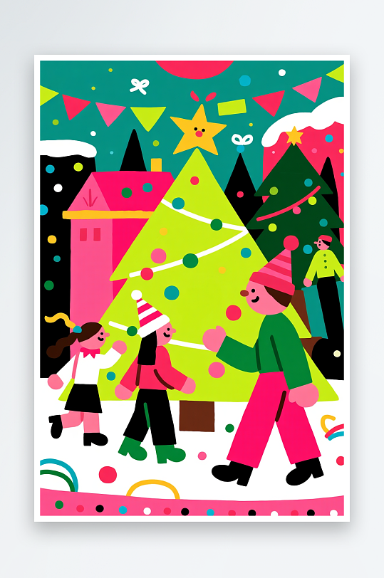 铃铛开心圣诞老人创意抽象圣诞节插画-众图网