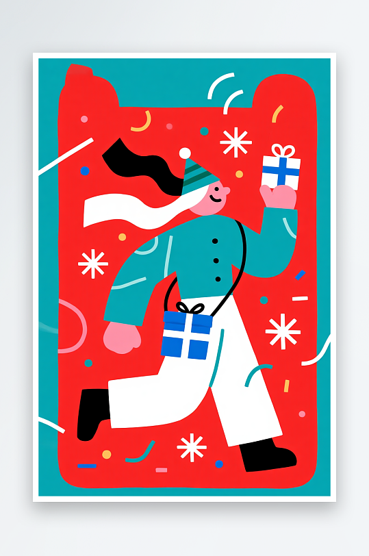 铃铛开心圣诞老人创意抽象圣诞节插画-众图网