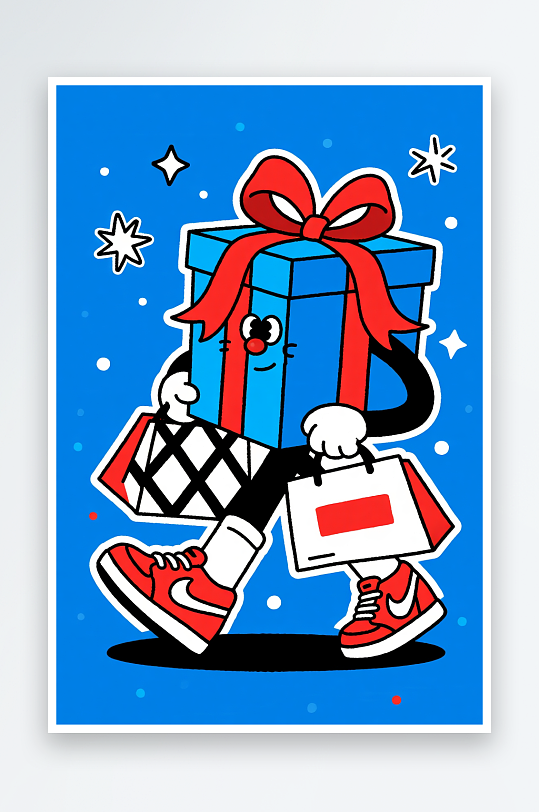 铃铛开心圣诞老人创意抽象圣诞节插画-众图网