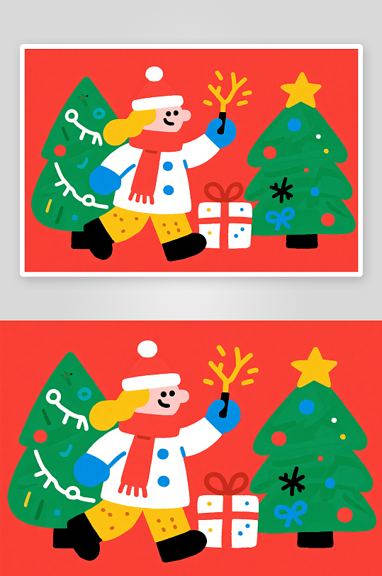 铃铛开心圣诞老人创意抽象圣诞节插画-众图网