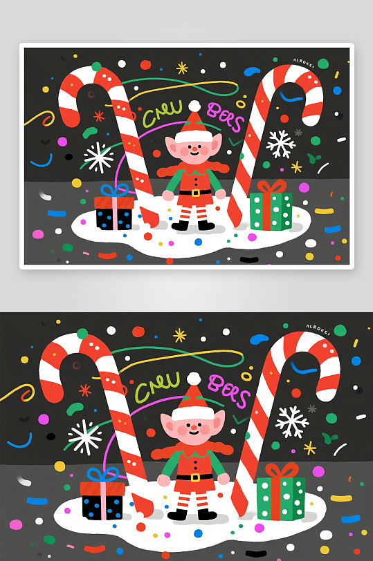 铃铛开心圣诞老人创意抽象圣诞节插画-众图网