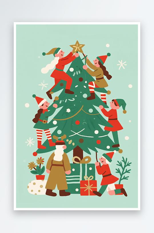 铃铛开心圣诞老人创意抽象圣诞节插画-众图网