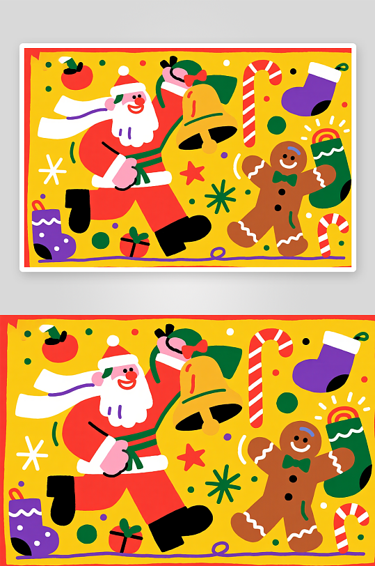 饼干小人圣诞老人创意抽象圣诞节插画-众图网