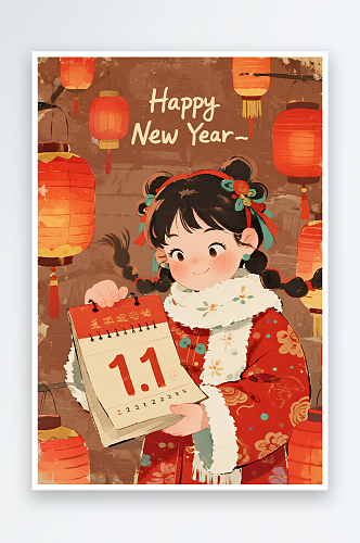人物元旦灯笼元旦节跨年新年创意插画