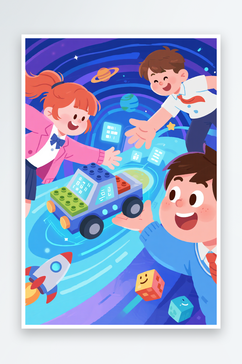 科技学生少儿AI编程课外培训插画素材