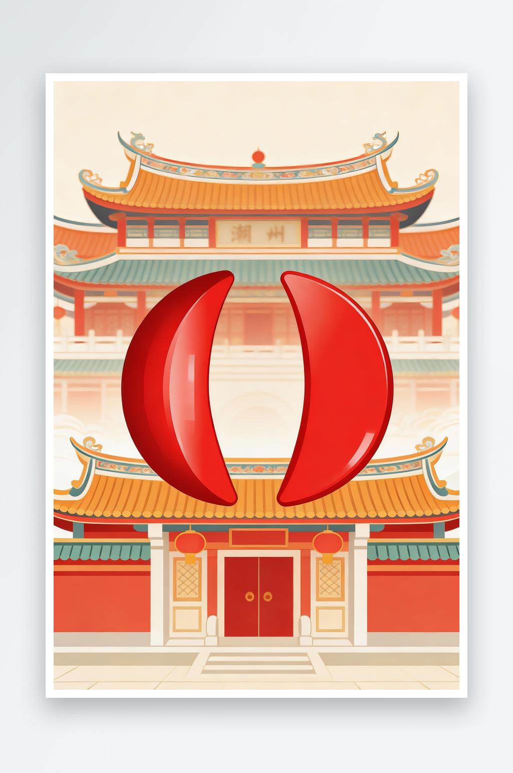潮汕圣杯占卜算卦算命好运元素插画素材