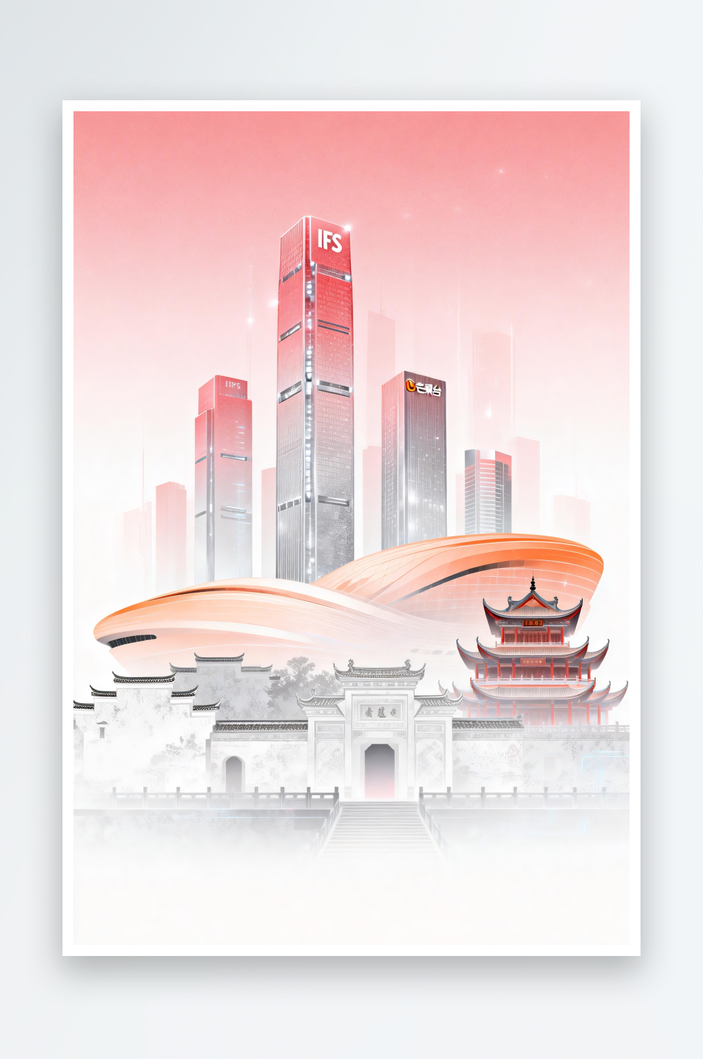长沙磨砂玻璃科技感城市背景图素材