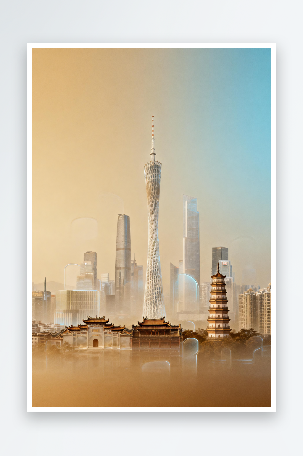 广州磨砂玻璃科技感城市背景图素材
