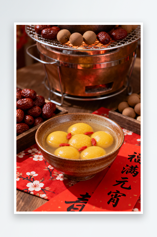 新年红色元宵节大黄米汤圆场景摄影图-众图网