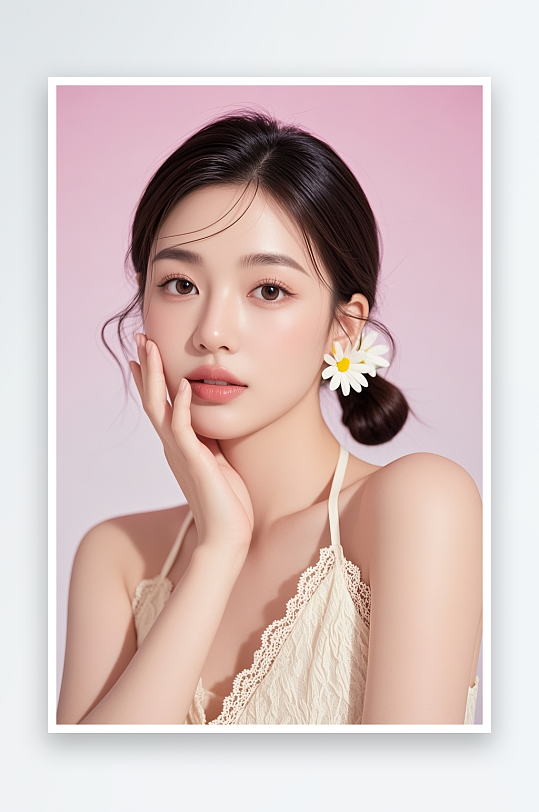 绿色优雅大气模特春季医美美女人物摄影图-众图网