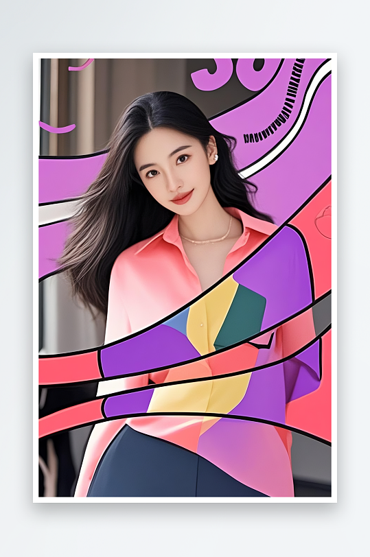 漫画贴纸创意拼贴风妇女节女生摄影图-众图网