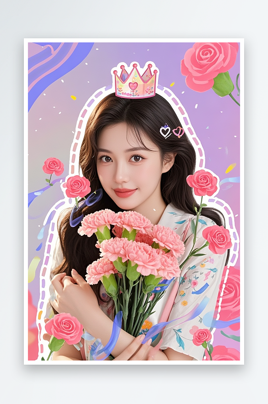 可爱卡通贴纸创意拼贴风妇女节女生摄影图-众图网