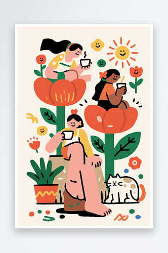 美丽女神季创意时尚妇女节女生插画