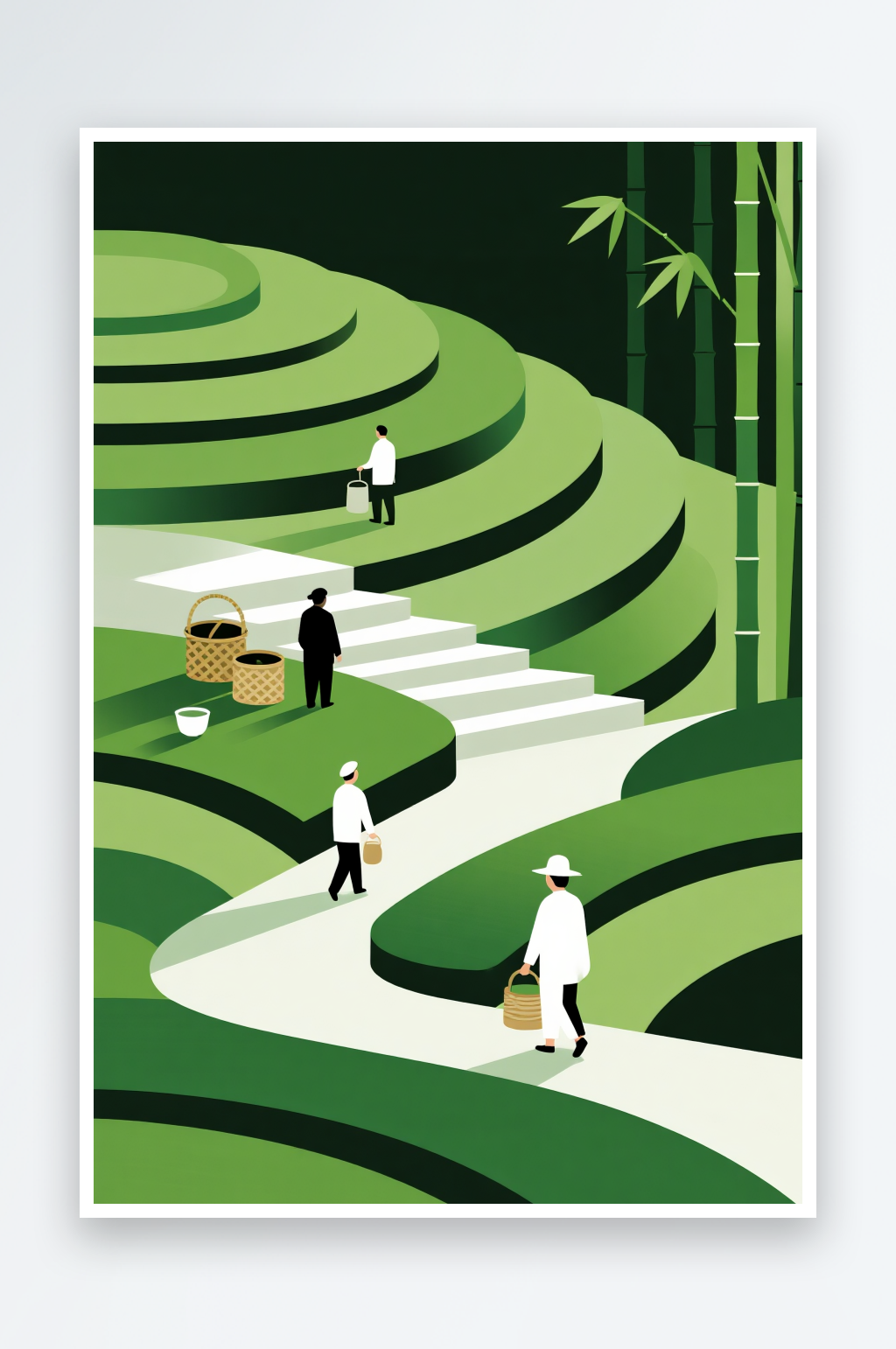 春茶采茶叶茶文化人物插画素材
