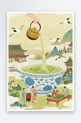 扁平风茶叶步骤春茶采茶叶茶文化人物插画