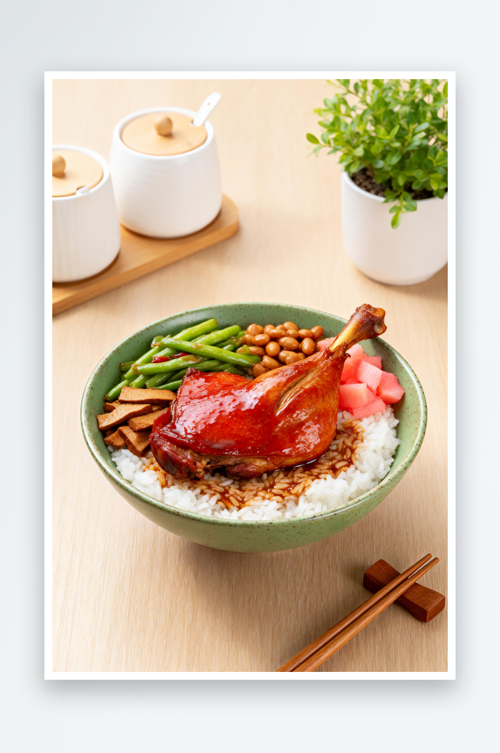 餐馆烹调盖饭鸭腿饭餐饮美食菜品摄影图素材