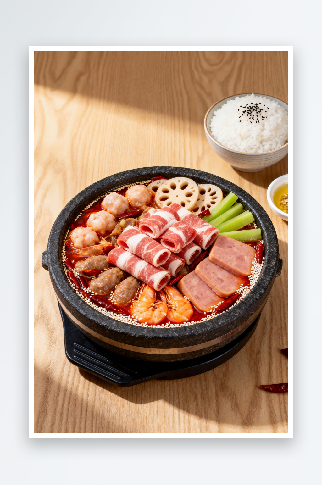 午餐肉方便面四川菜麻辣香锅美食摄影图素材