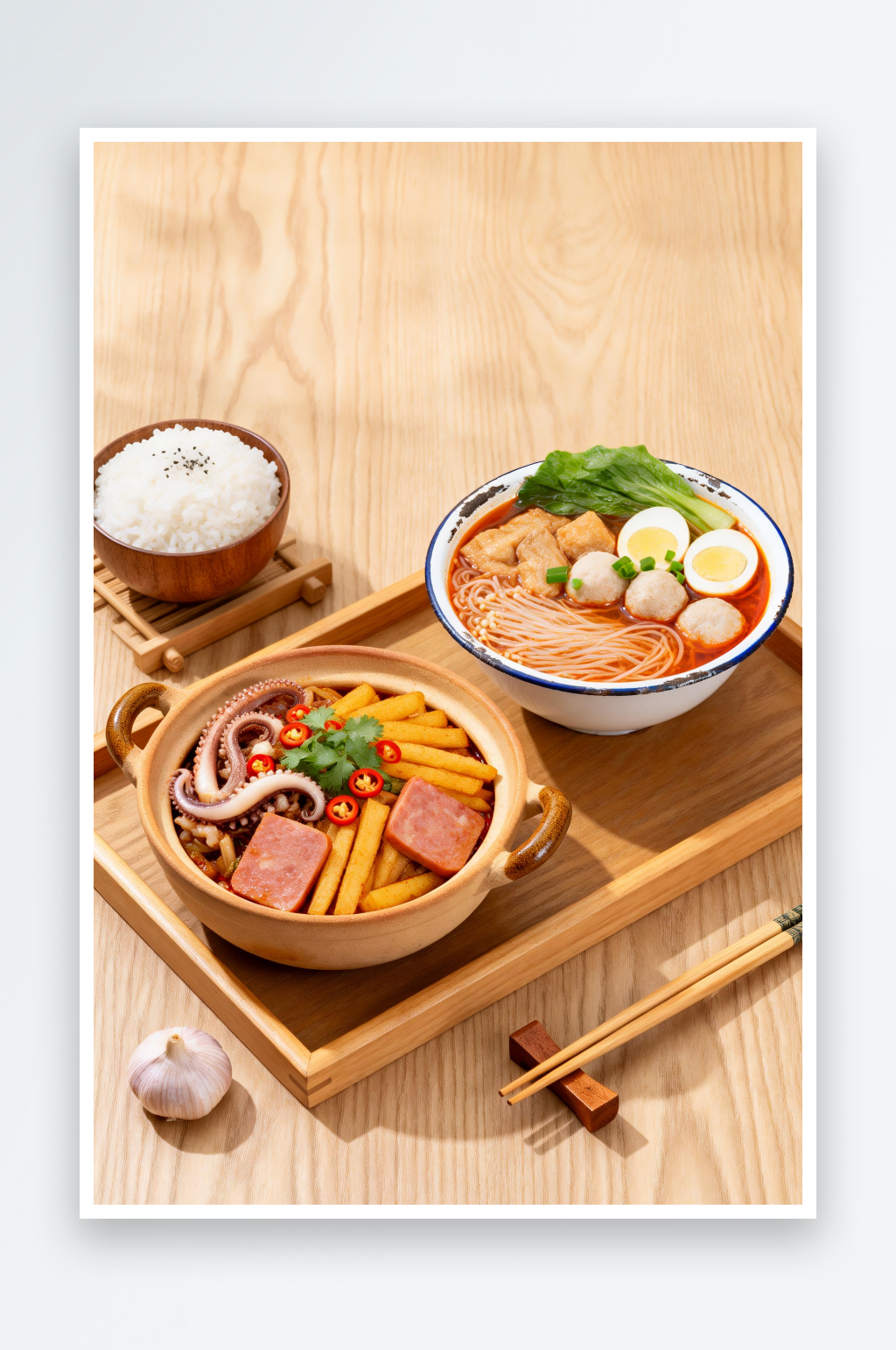 午餐肉方便面四川菜麻辣香锅美食摄影图素材