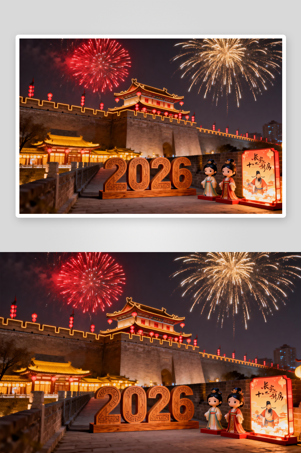 中国春节2026年新年城市烟花夜景摄影图素材