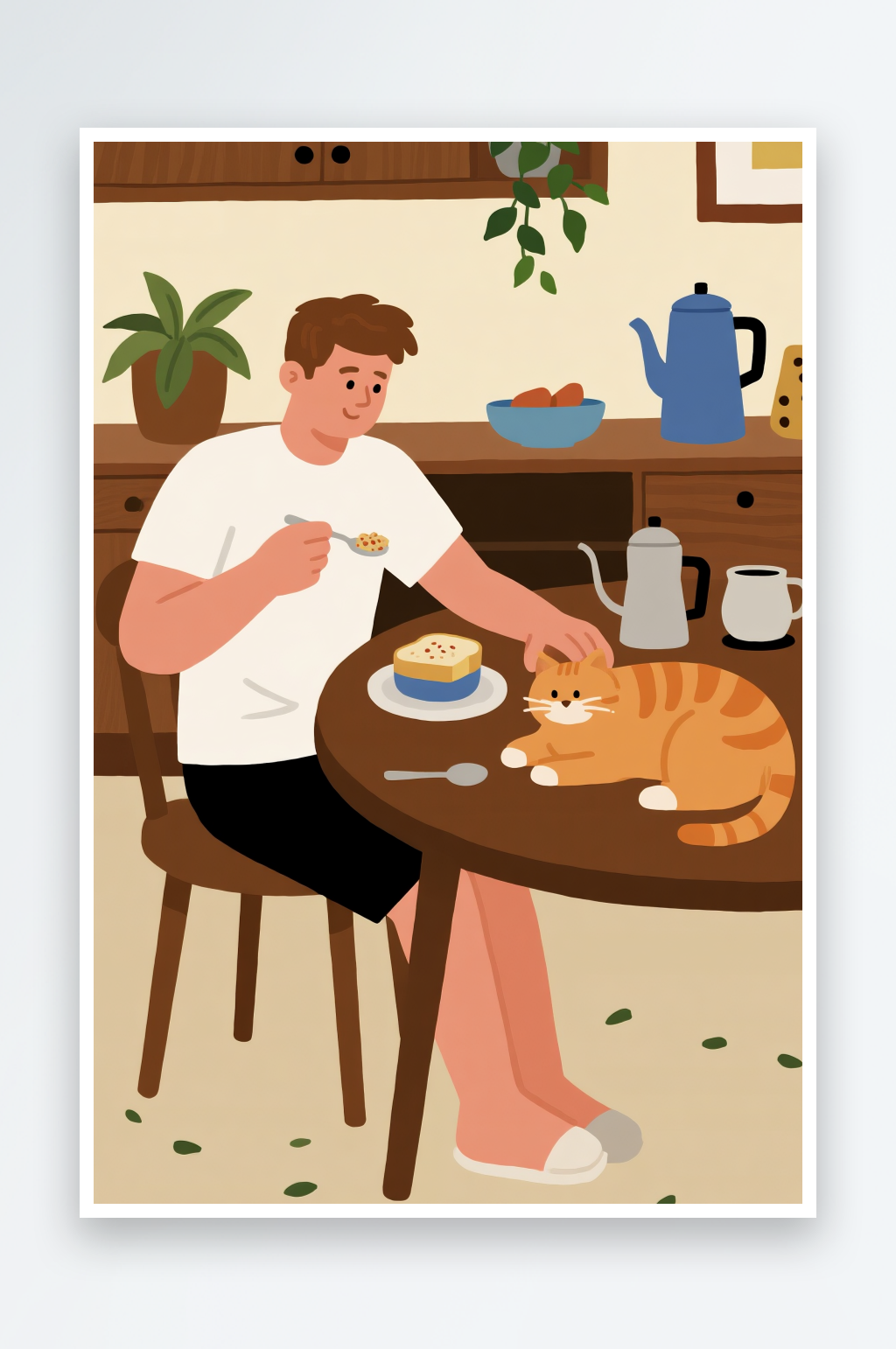 扁平化居家人物宠物插画素材