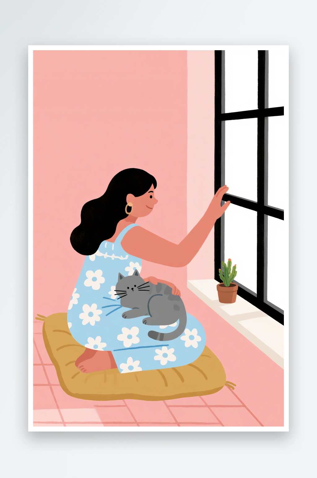 可爱宠物扁平化居家人物宠物插画素材