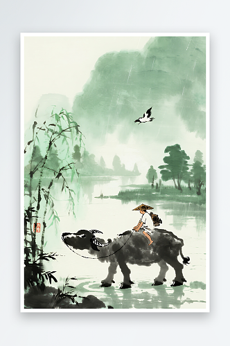 新中式清明节淡雅文艺背景图插画