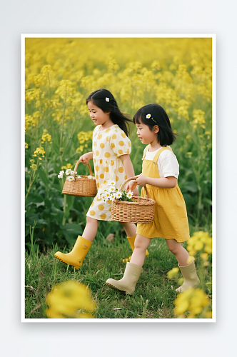 可爱小朋友戴草春季儿童户外春游玩乐摄影图