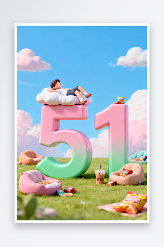 彩色立体51五一劳动节51立体模型插画