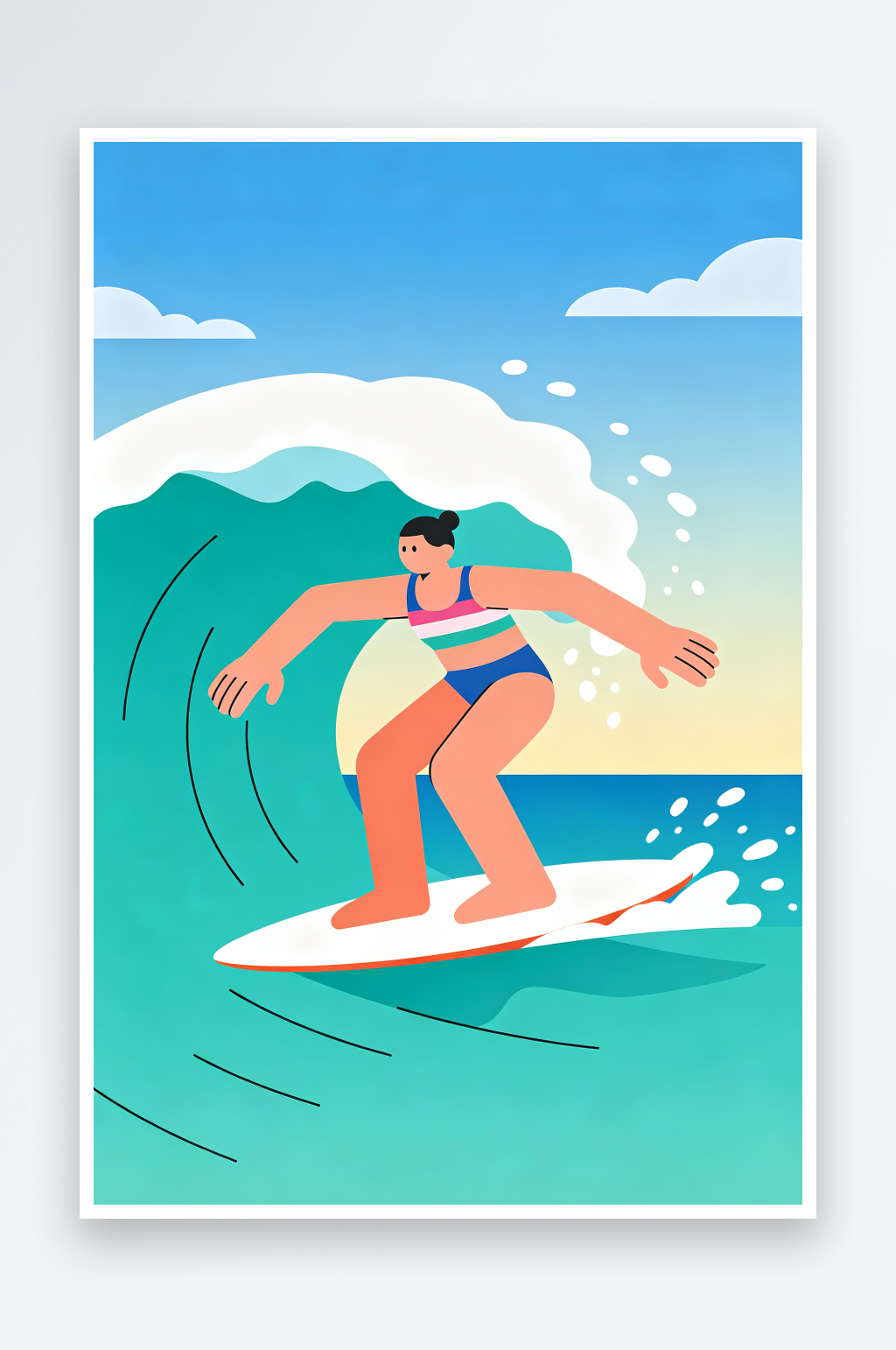 扁平户外运动夏季海滨冲浪泳池派对人物插画素材