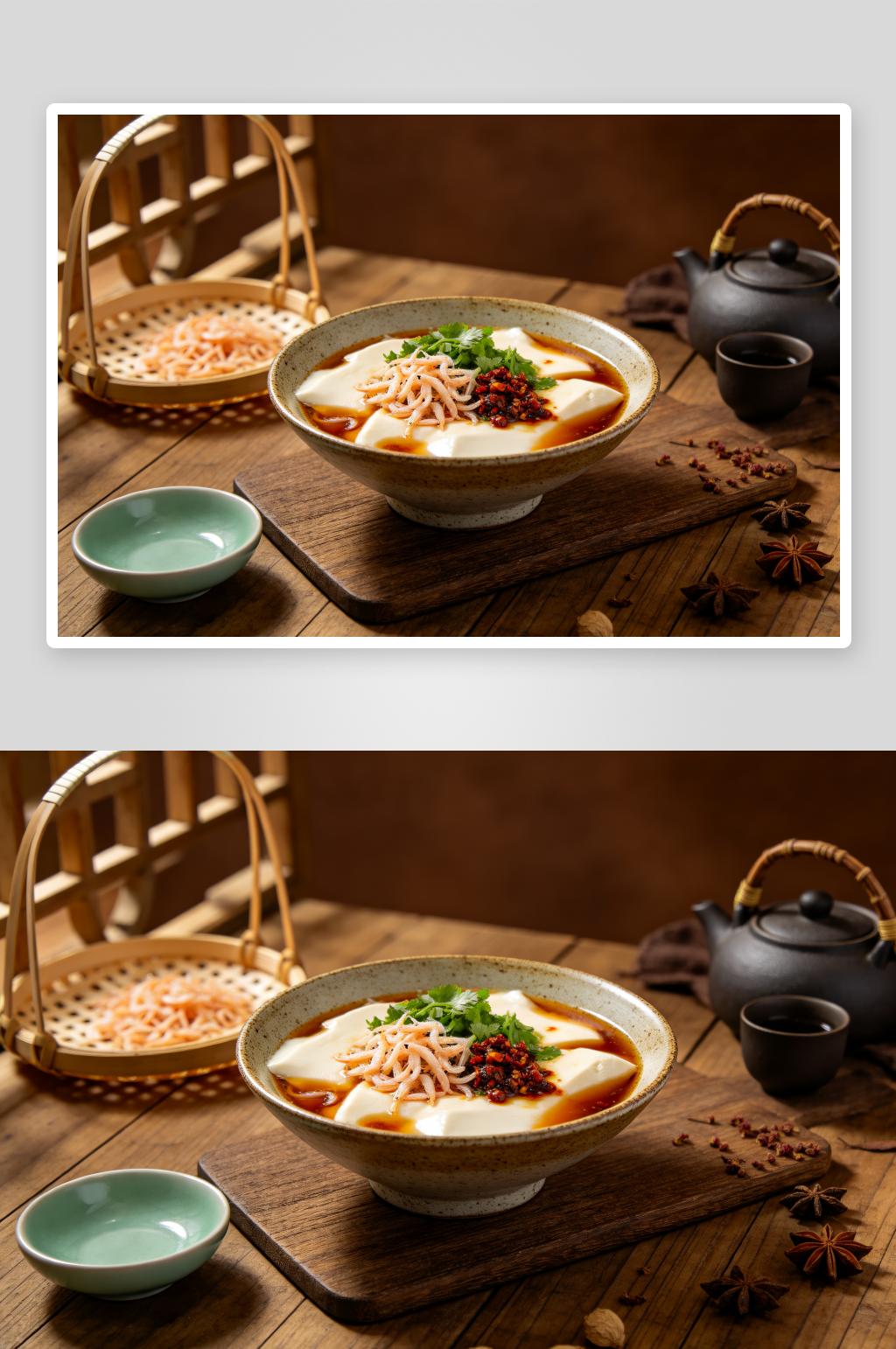 辣椒香菜肉末豆腐脑豆腐花摄影图素材