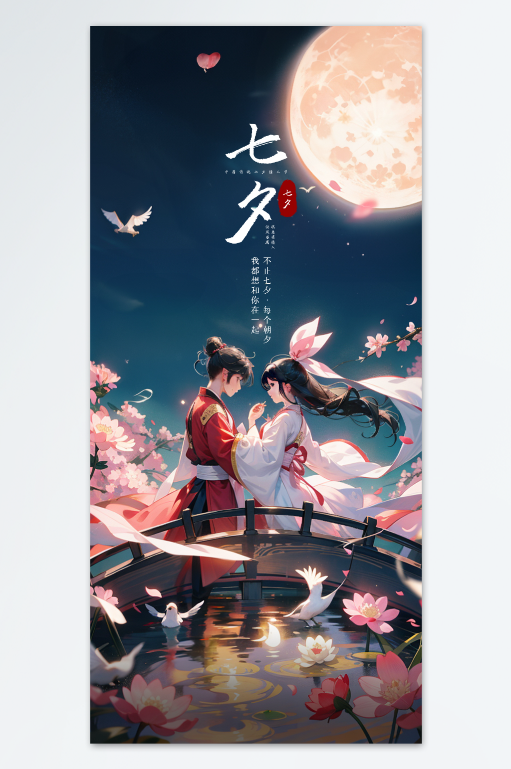 手绘七夕插画海报素材