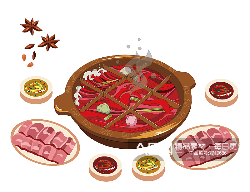 手绘美食小吃火锅插画元素素材