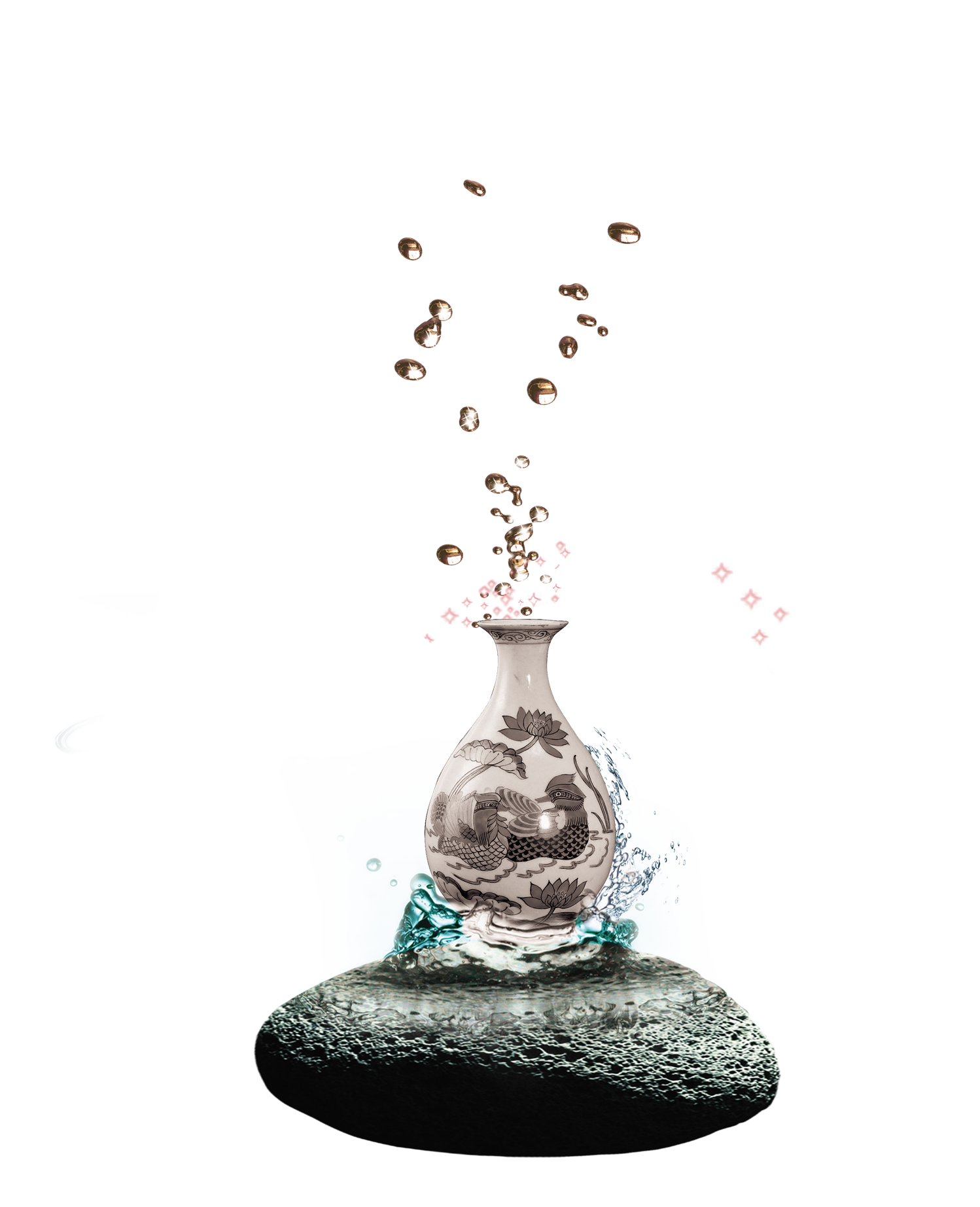 3D立体图标中式花瓶墨画标元素素材