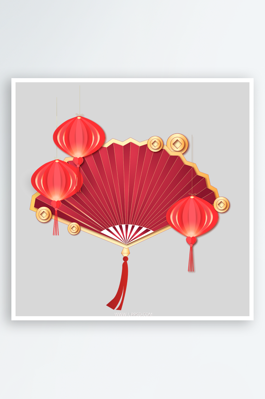 新年红色喜庆扇子灯笼素材