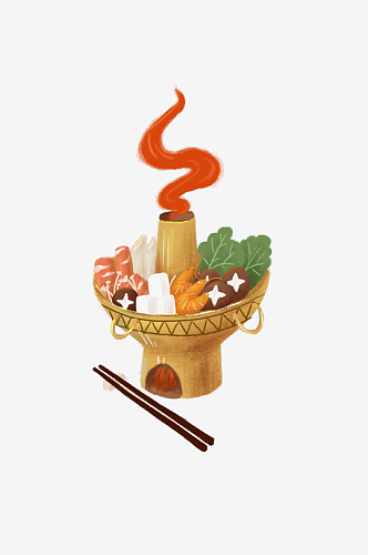 火锅手绘美食插画蔬菜元素