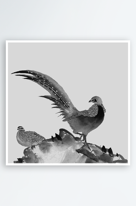 中式水墨画黑白山水花鸟装饰画背景