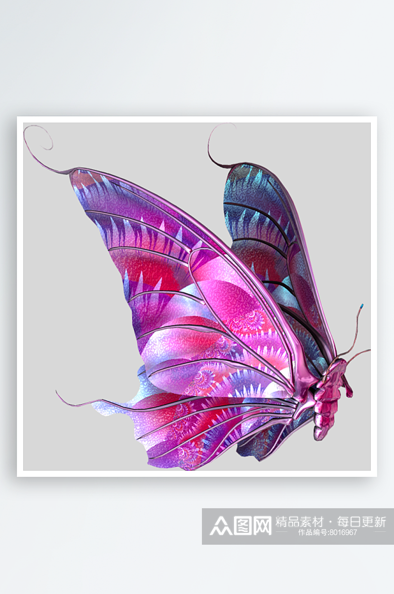 3D立体图标中式蝴蝶昆虫图标元素素材