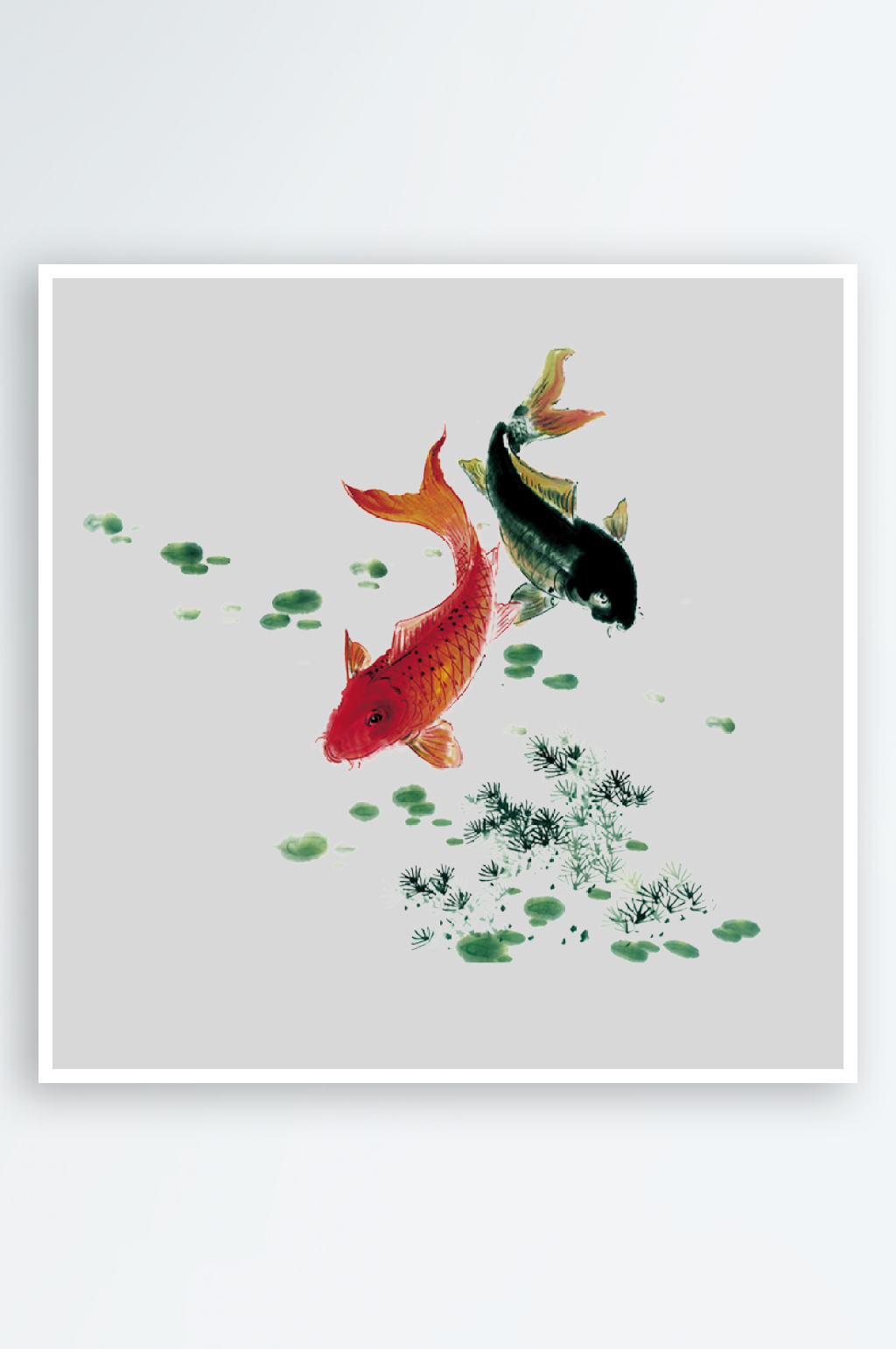 3D立体中式图标水墨画金鱼图标元素素材
