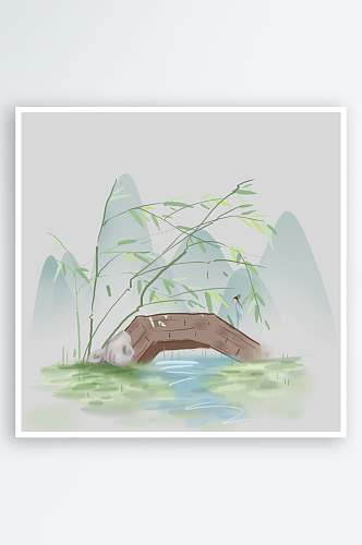 清明节插画手绘植物青团艾草柳枝