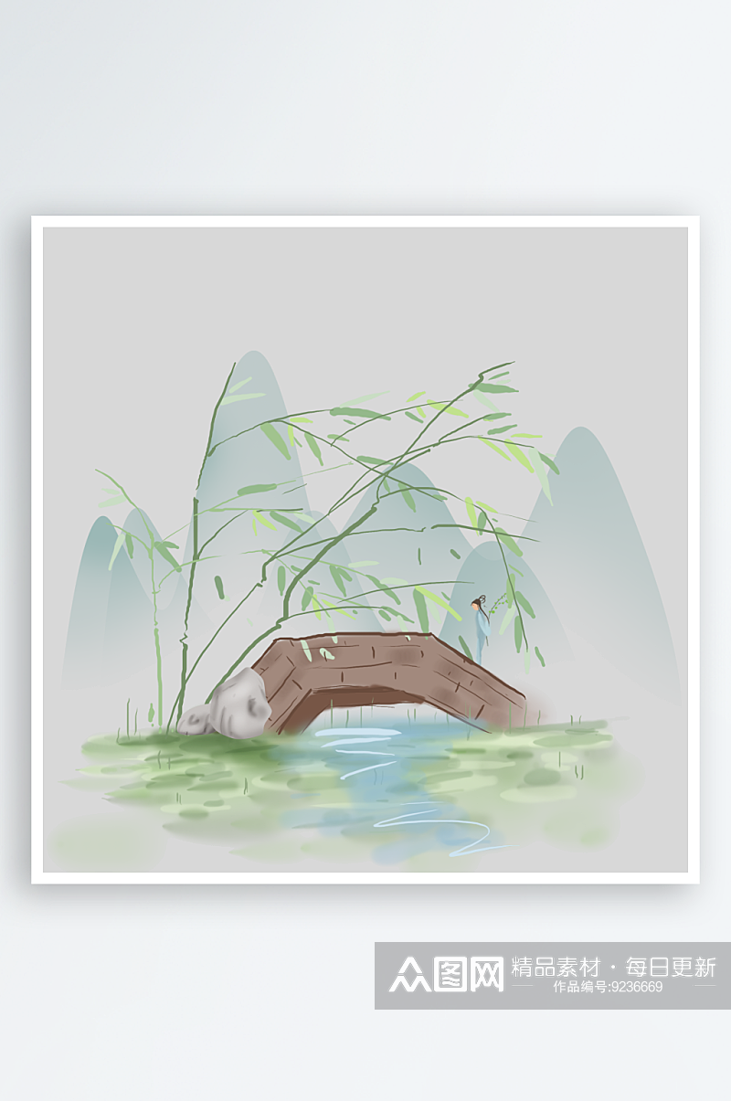 清明节插画手绘植物青团艾草柳枝素材