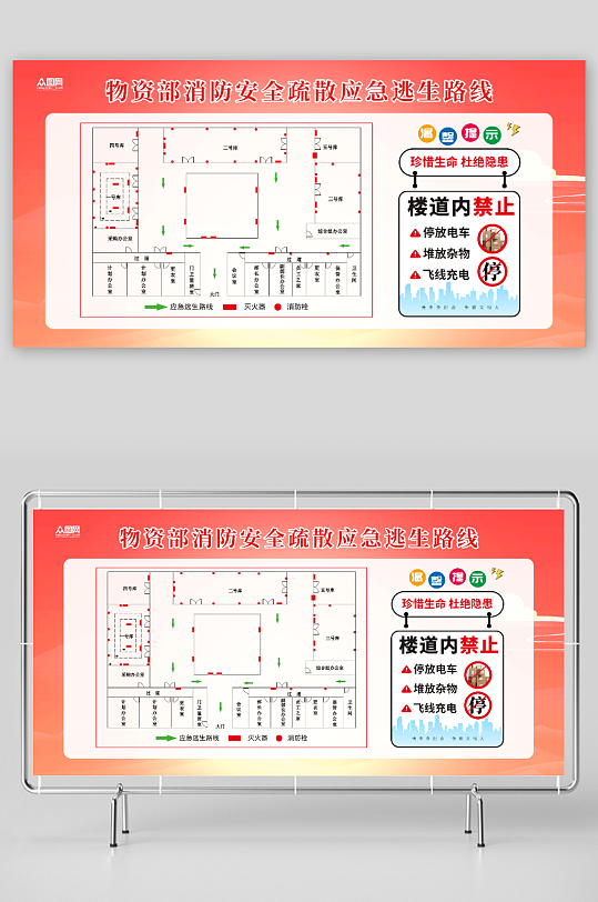 简约消防疏散示意图展板