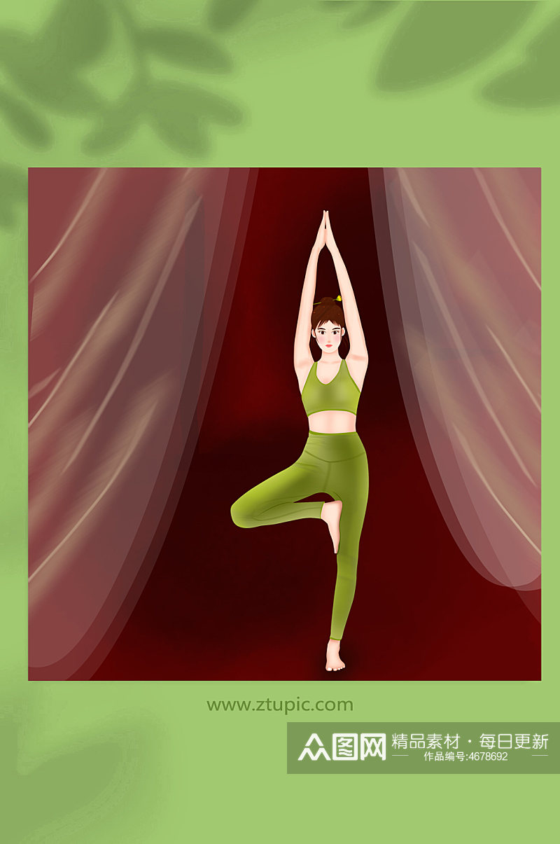 氧气美女夏季室内瑜伽运动人物插画素材
