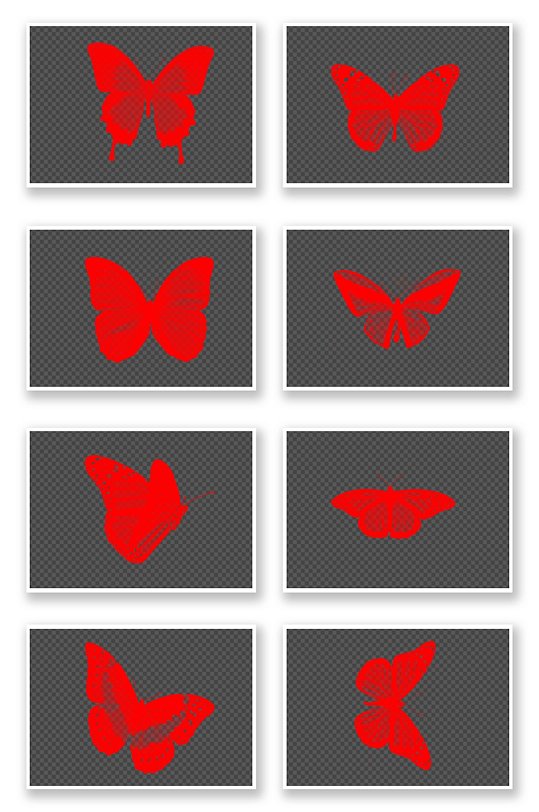 红色的半透明的形状蝴蝶