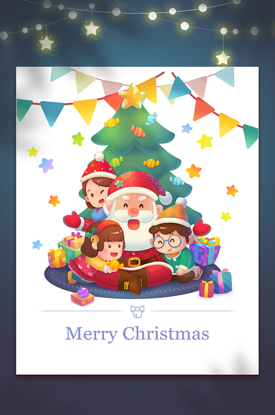 圣诞节插画派礼物孩子-众图网