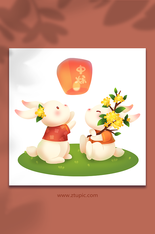 中秋節(jié)兔子放孔明燈原創(chuàng)插畫