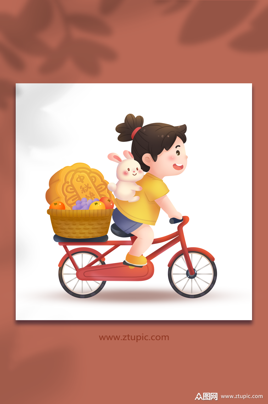 中秋节原创插画送月饼骑车素材