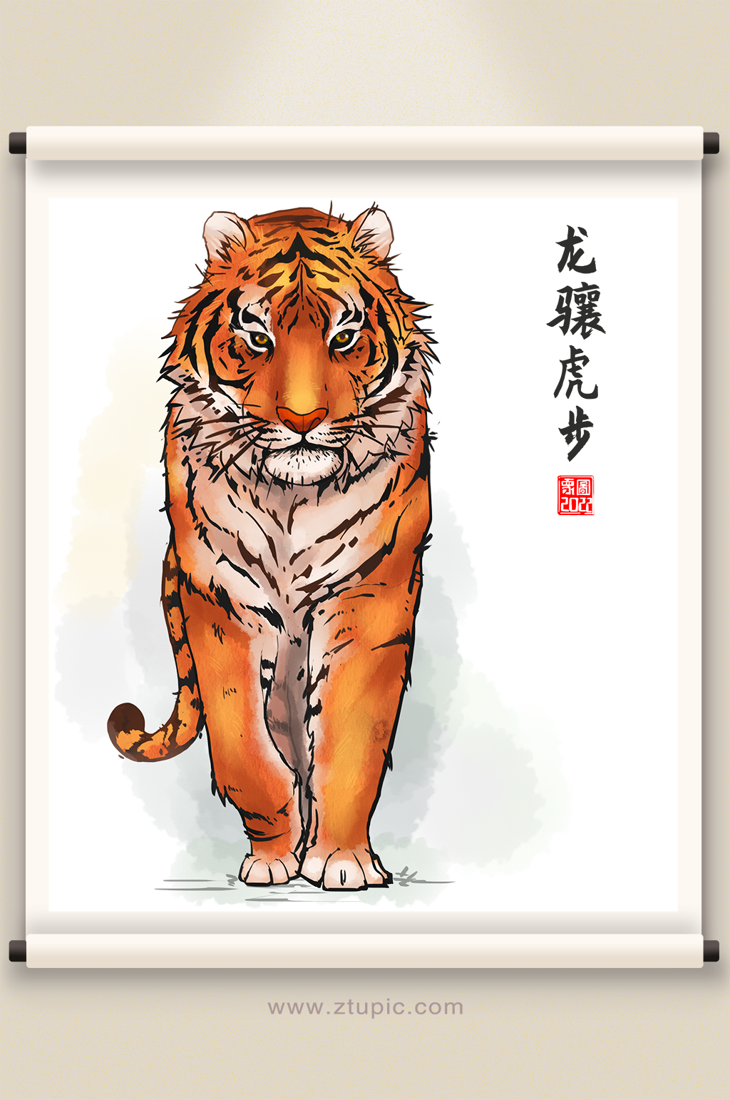 2022原创龙骧虎步虎年插画设计素材