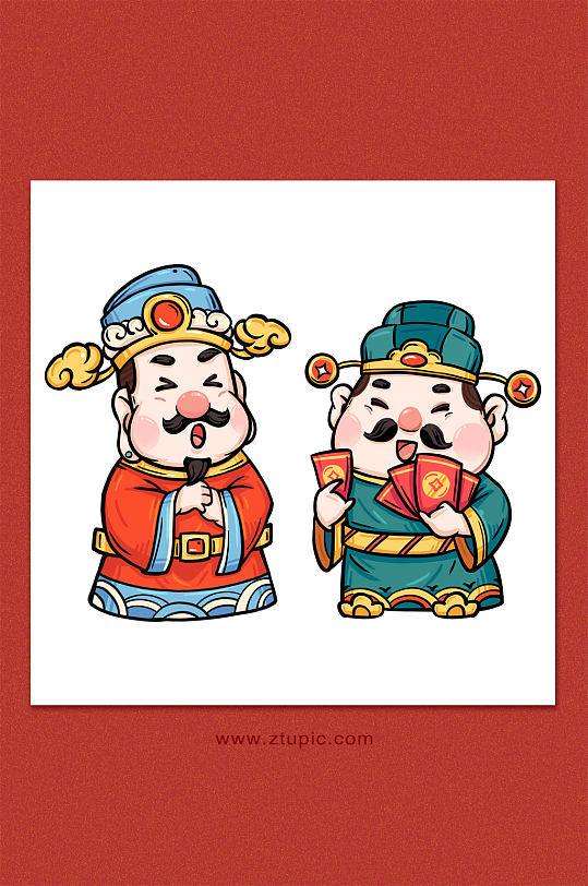 虎年国潮风包租公恭喜发财财神到手绘节日插画-众图网