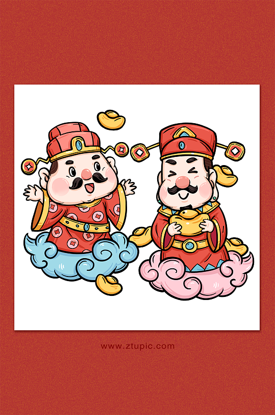 虎年国潮包租公天降财神元宝手绘节日插画-众图网